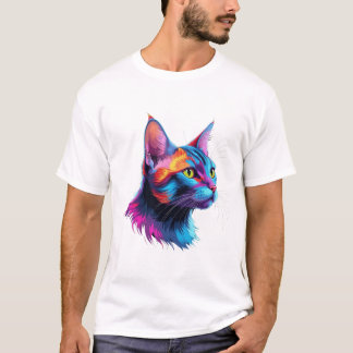 Electric Neon Cat – Artsy Colorful Pet Portrait T-Shirt