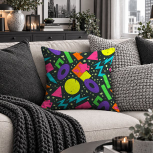 Electric Neon Colorful Shapes Pillow Cover Design