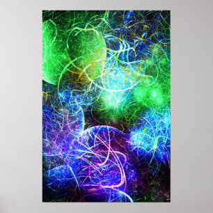 Electric Neon Energy Fractal Art Poster