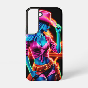 Electric neon farm girl in pink hat under night samsung galaxy s22 case