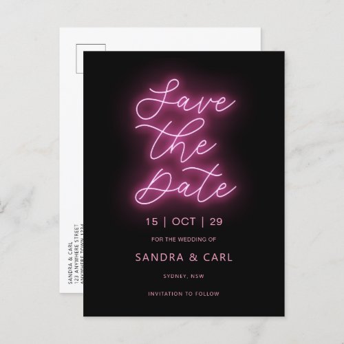 Electric Neon Glow Light Save the Date Invitation Postcard