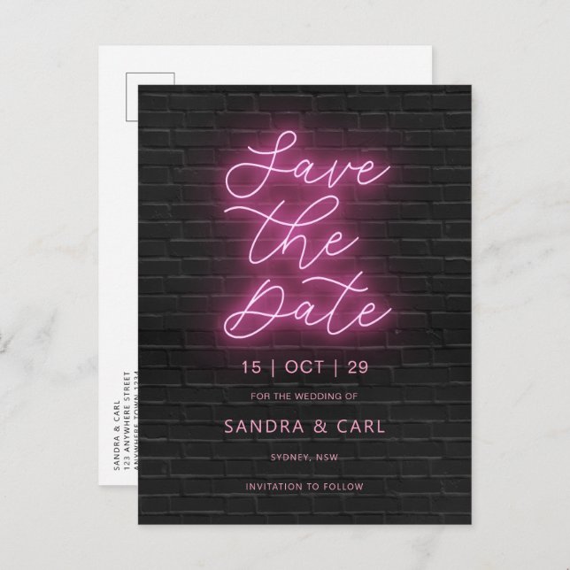 Electric Neon Glow Light Save the Date Invitation  Postcard (Front/Back)