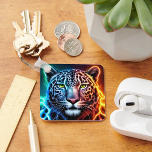 Electric Neon Leopard - Glowing Animal Design  Keychain