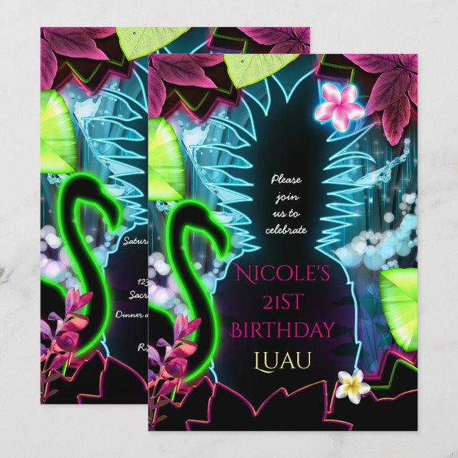 Electric Neon Lights Pineapple Party Invitation (Front/Back)