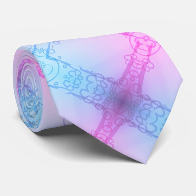 Electric Neon Pink Blue Pastel Trans Pride Plaid Neck Tie (Rolled)