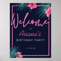 Electric Neon Pink Tropical Welcome Birthday