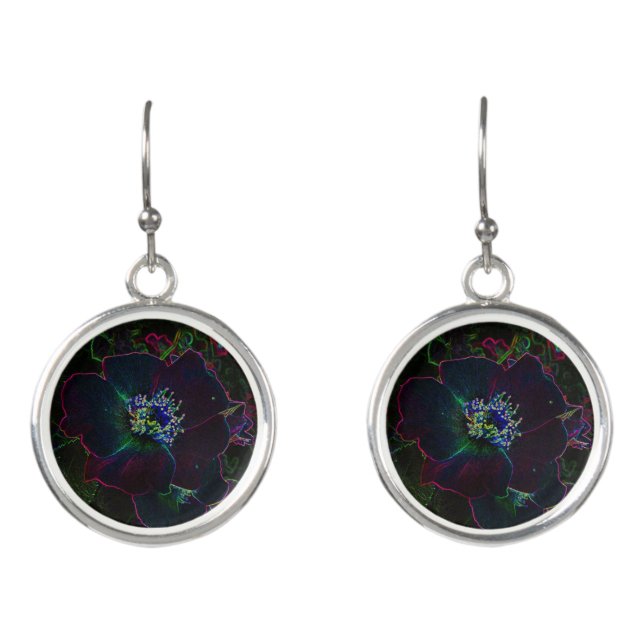 Electric Neon Rose Garden Flowers Drop Earrings (Front)