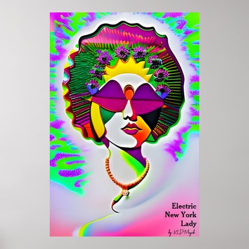 Electric New York Lady _ AI Fantasy Pop Art Print 