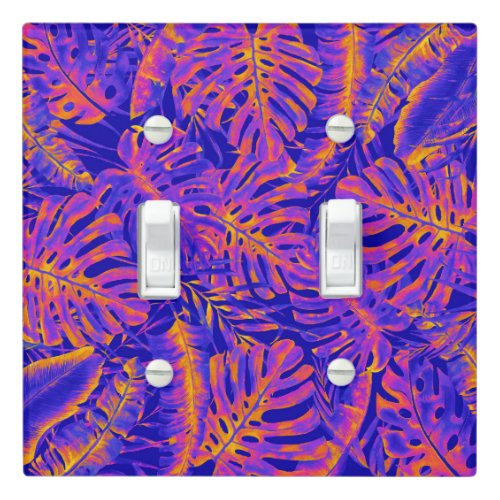 Electric Orange Blue Tropical Palm Leaves Island Light Switch Cover