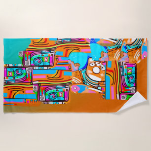 Electric Orange & Cyan Dreams — Abstract Pop Desig Beach Towel