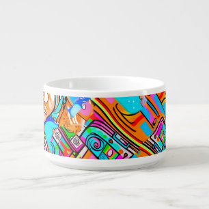 Electric Orange & Cyan Dreams — Abstract Pop Desig Bowl