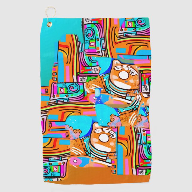 Electric Orange & Cyan Dreams — Abstract Pop Desig Golf Towel (Front)