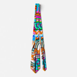 Electric Orange & Cyan Dreams — Abstract Pop Desig Neck Tie