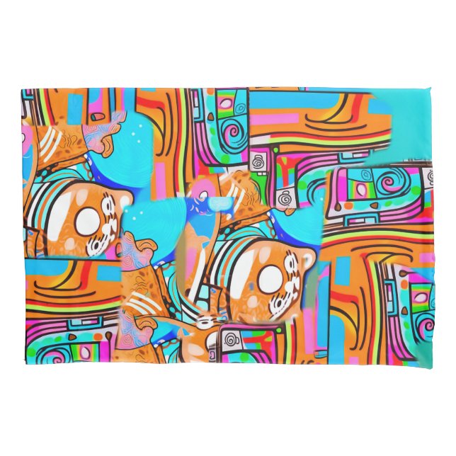 Electric Orange & Cyan Dreams — Abstract Pop Desig Pillow Case (Front)