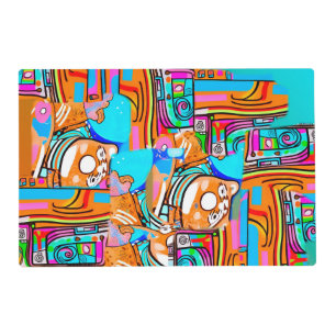 Electric Orange & Cyan Dreams — Abstract Pop Desig Placemat
