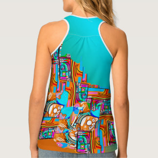 Electric Orange & Turquoise Dreams — Abstract Pop Tank Top
