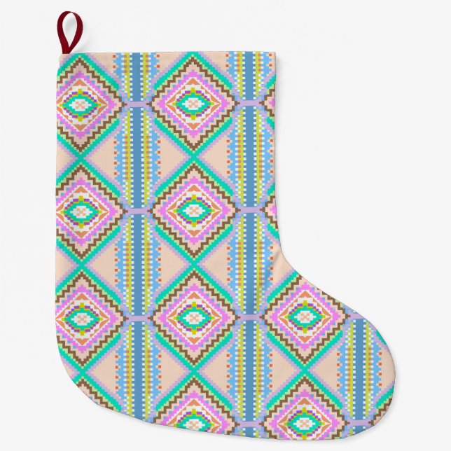 Electric Pastel Dream Kaleidoscope Large Christmas Stocking (Front)