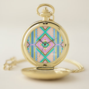 Electric Pastel Dream Kaleidoscope Pocket Watch