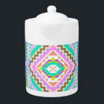 Electric Pastel Dream Kaleidoscope Teapot<br><div class="desc">A vibrant and energetic geometric design featuring a fusion of soft baby blue, candy pink, and electric neon green. This intricate tribal-inspired pattern creates a rhythmic kaleidoscopic effect that is both retro and futuristic. Perfect for those who want to add a bold, colorful, and unique artistic touch to their everyday...</div>