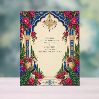 Electric Peacock Palace Garden Acrylic Welcome Sign