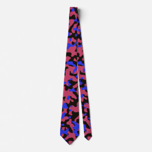 Electric Pink and Blue Camouflage with Black Neck Tie