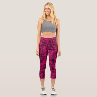 Electric Pink & Black Abstract Marble Capri Leggings