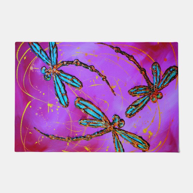 Electric Pink Dragonfly Flit Doormat (Front)