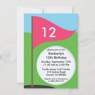 Electric Pink Let's Bogie Mini Golf Birthday Party Invitation