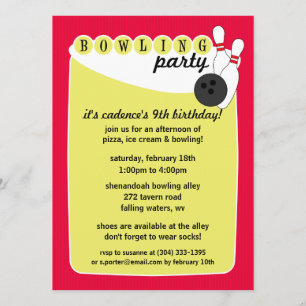 Electric Pink Retro Bowling Alley Bowling Birthday Invitation