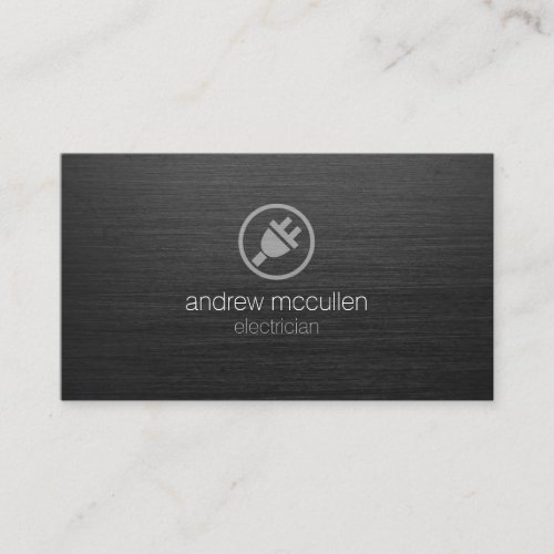 Electric Plug Icon Electrician Dark Brushed Metal Business Card