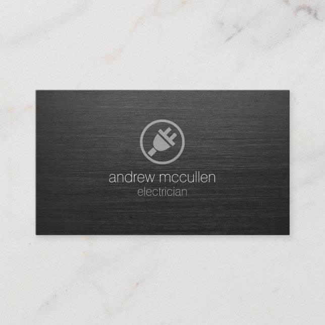 Electric Plug Icon Electrician Dark Brushed Metal Business Card (Front)