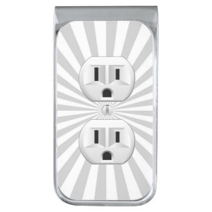 Electric Plug Wall Outlet Fun Customize This! Silver Finish Money Clip