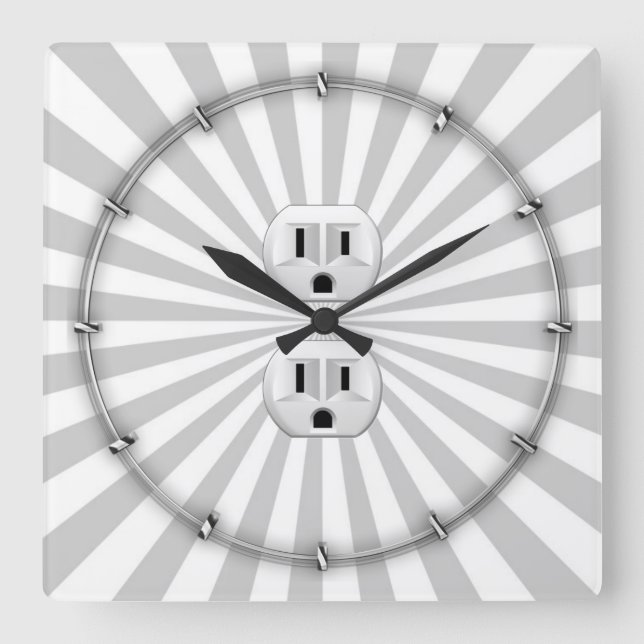 Electric Plug Wall Outlet Fun Customize This! Square Wall Clock (Front)