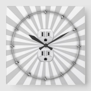 Electric Plug Wall Outlet Fun Customize This! Square Wall Clock