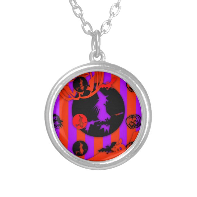 Electric Pop Colors Halloween Round Necklace (Front)