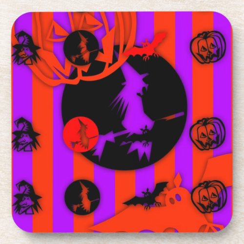 Electric Pop Colors Halloween Witch Square Coaster