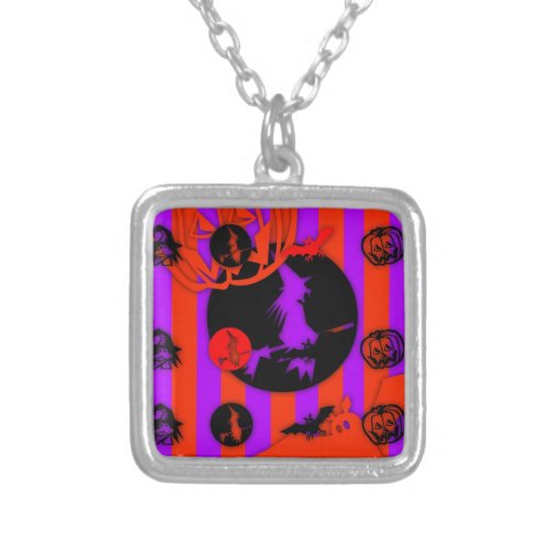 Electric Pop Colors Halloween Witch Square Neklace Silver Plated Necklace