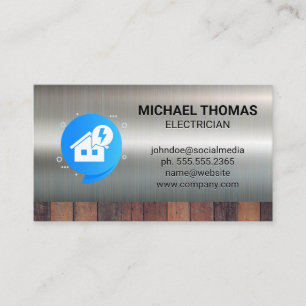 Electric Power House Logo   Wood Metallic Business Card
