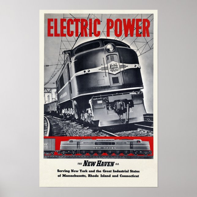 Electric Power Railroad Train ~ Vintage Travel Poster (Front)