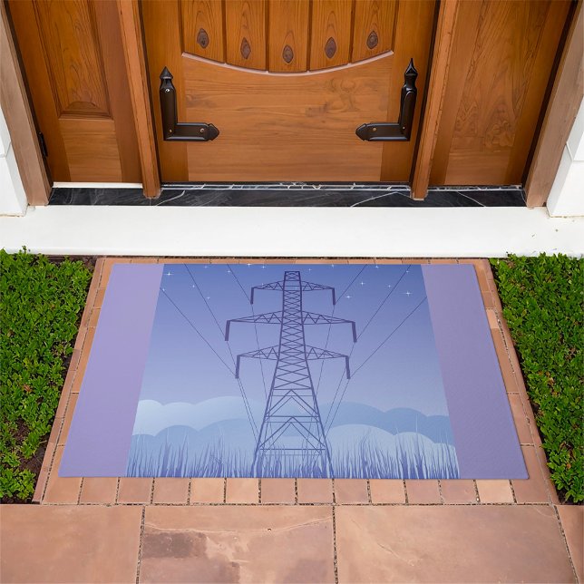 Electric Power Transmission Tower at Night Sky Doormat (Creator Uploaded)
