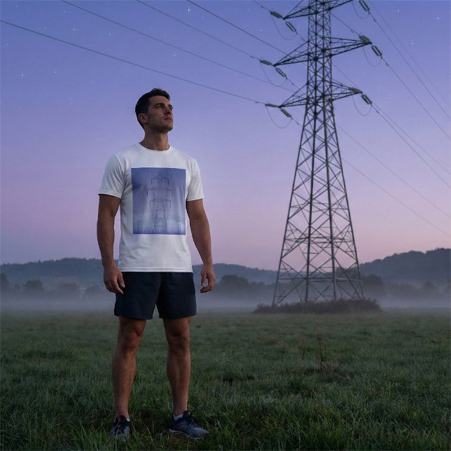 Electric Power Transmission Tower at Night Sky T-Shirt (Creator Uploaded)