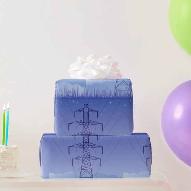 Electric Power Transmission Tower at Night Sky Wrapping Paper (Creator Uploaded)