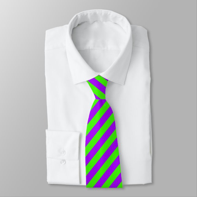 Electric Psychedelic Purple And Harlequin Green Neck Tie (Tied)