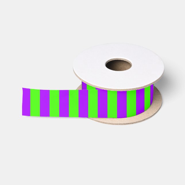 Electric Psychedelic Purple And Harlequin Green Satin Ribbon (Spool)