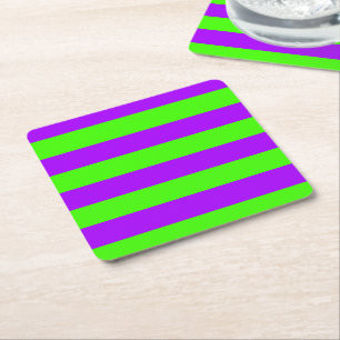 Electric Psychedelic Purple And Harlequin Green Square Paper Coaster
