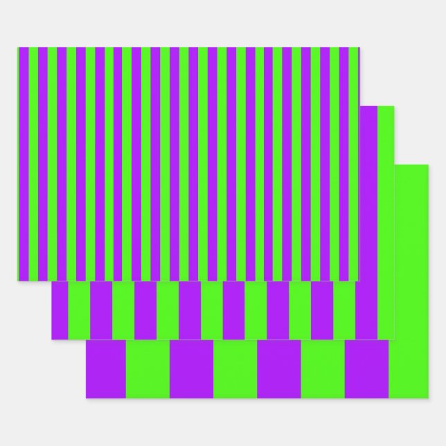 Electric Psychedelic Purple And Harlequin Green Wrapping Paper Sheets (Set)