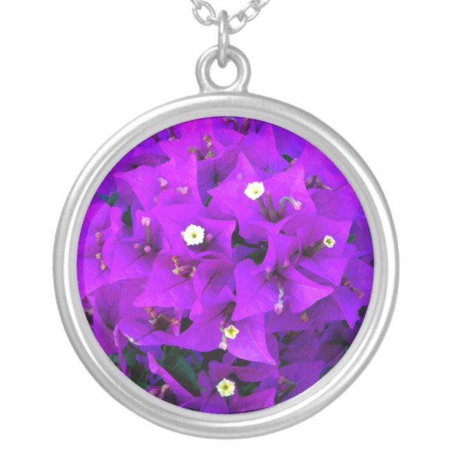 Electric Purple Bougainvillea Silver Plated Necklace (Front)