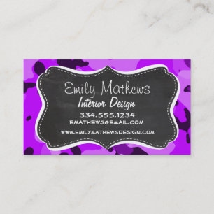 Electric Purple Camo; Vintage Chalkboard look Business Card