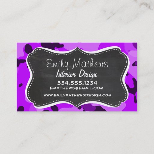 Customizable Electric Purple Camo; Vintage Chalkboard look Business Cards