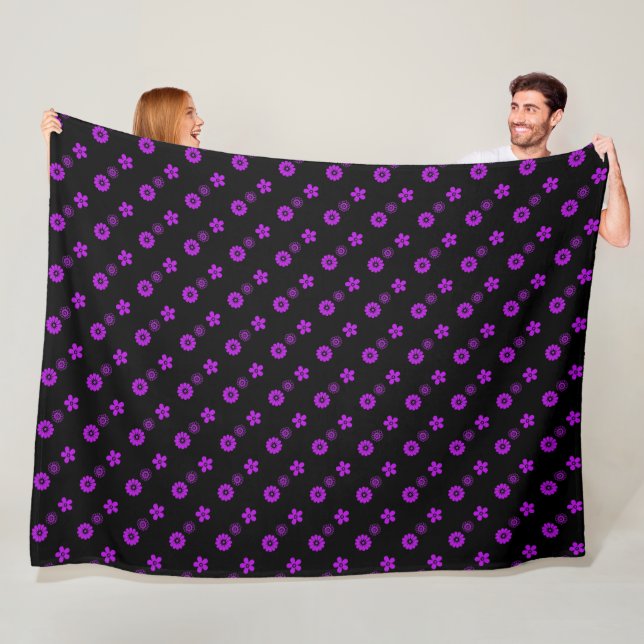 Electric purple floral print fleece blanket (In Situ)